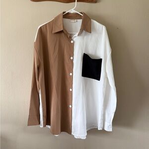 Lala Factory Color Block Button Up Blouse Modern Minimalist Indie Sleaze size L